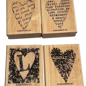 Stampin Up! Mon Ami 2004 Wooden Rubber Stamps Set Of 4 Heart Designs